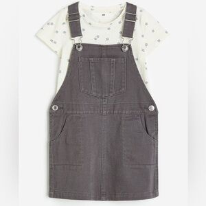 H&M Girls Dark Gray Soft Denim Overall Dress Size 6 Dungaree